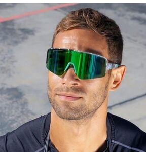 Blenders Risk Taker Black Green Polar shield wraparound‎ reflective sunglasses